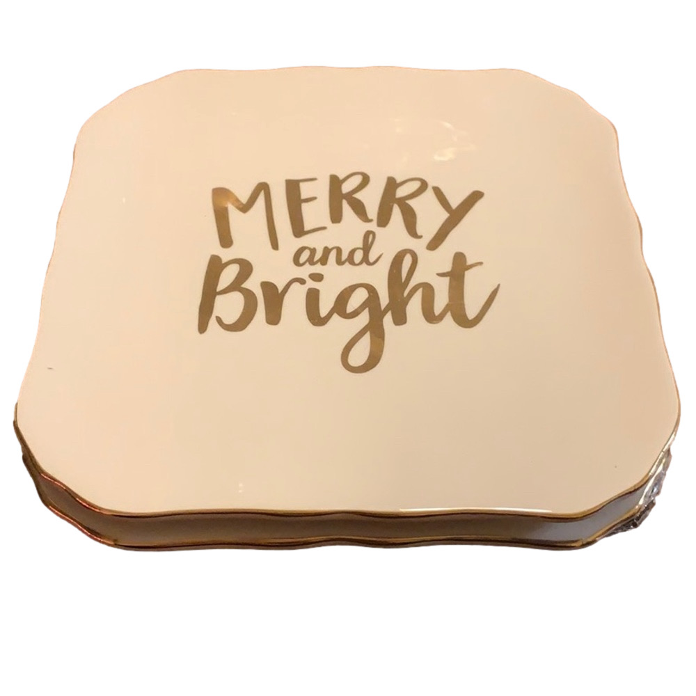 Merry & Bright Holiday Appetizer Plates Christmas Dessert Plates Gold Trim - Picture 3 of 5